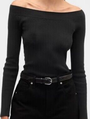 NWT - GAP Cotton Blend Ribbed Off-Shoulder Black Sweater - Size XL